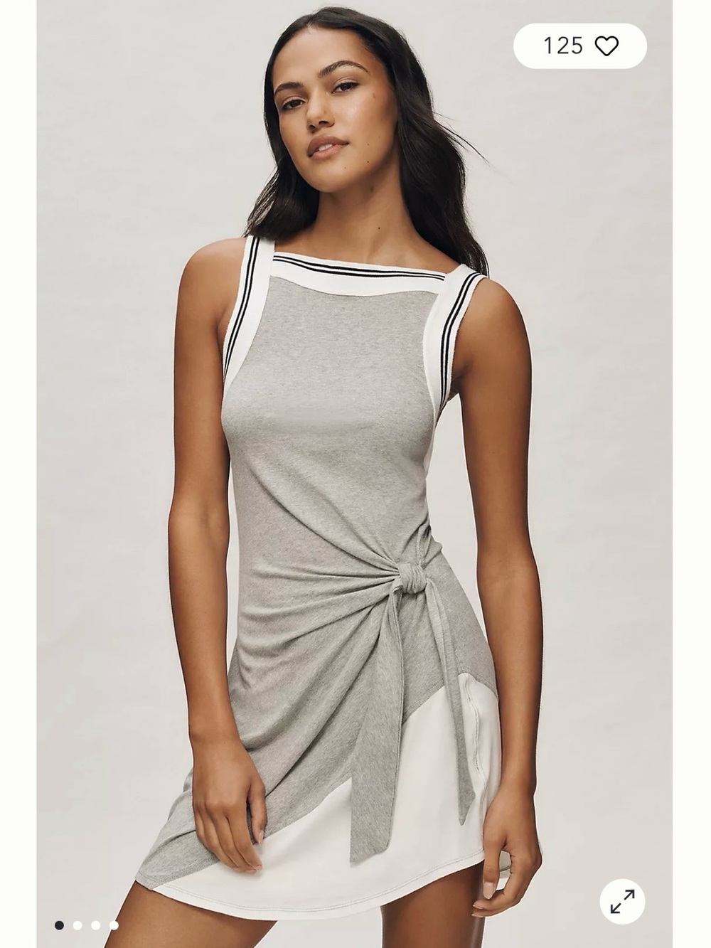Daily practice Sleeveless Gray Tie-Waist Dress with White Trim Anthropologie
